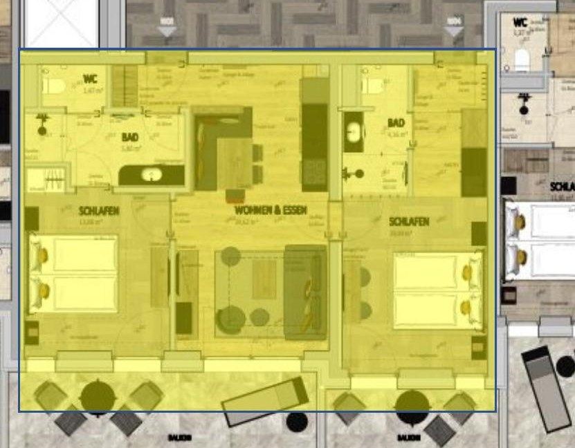 Grundriss Apartment W03, 1 SZ Premium, 46,20 m² Wohnfläche